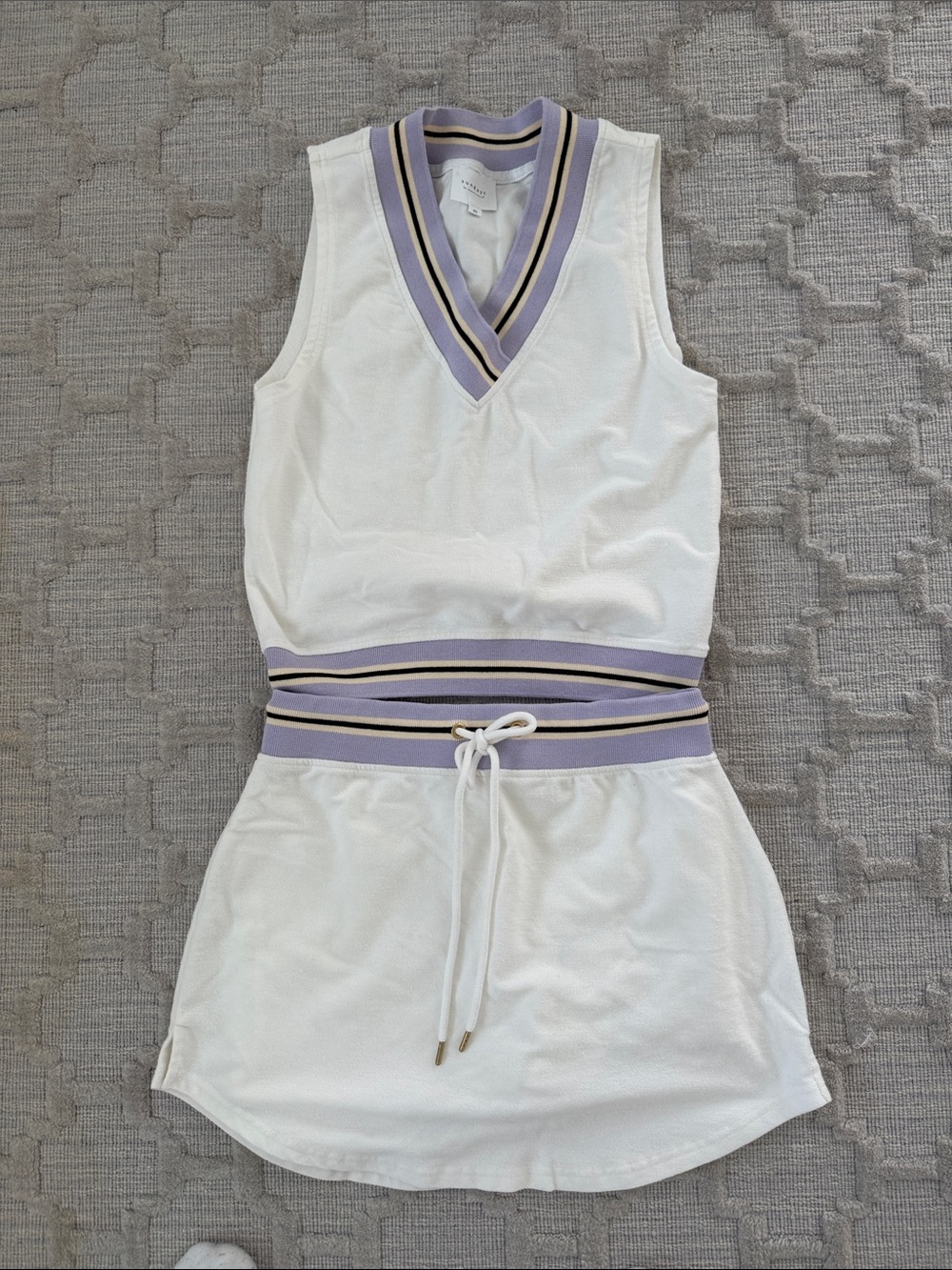 sundays White Knit Sleeveless Tennis Dress with Lavender Trim